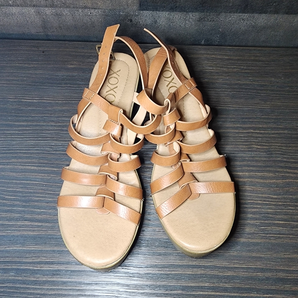 XOXO Braided Platform Wedge Sandal Brown Women Size 8